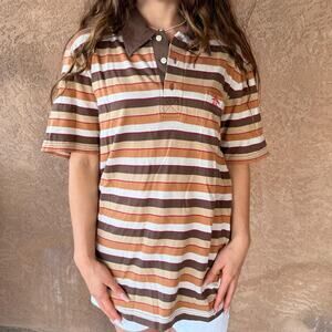 Vintage 90s Penguin Polo Shirt Men’s Large  Brown Striped Preppy Retro